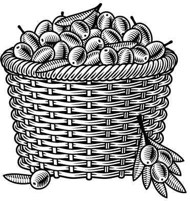 Retro basket of olives black and white Converted.png